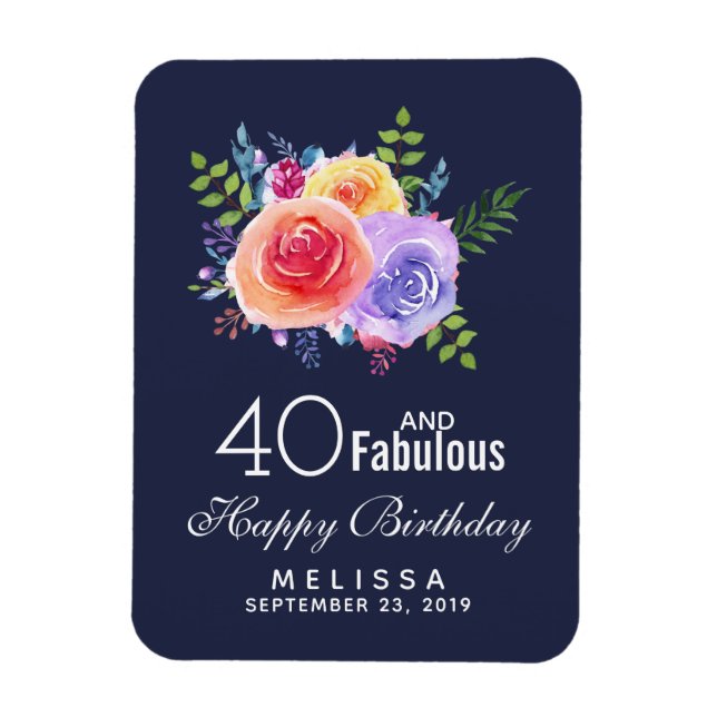 Íman 40 e Texto fabuloso - Aniversário com Flor de Aqua (Vertical)