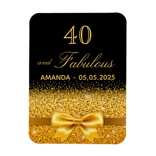 Íman 40 fabuloso aniversário preto dourado save the dat (Vertical)