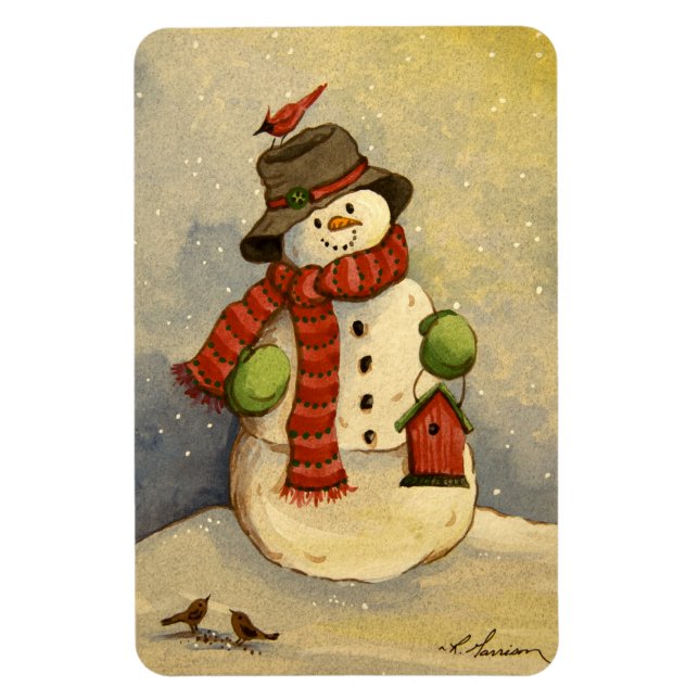 Íman 4905 Snowman e Birdhouse Natal (Vertical)