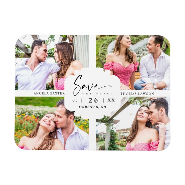 Íman 4 Custom Photos Minimalist Modern Collage Wedding (Horizontal)