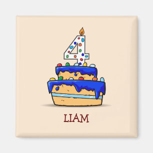 Íman 4 de aniversário, 4 de bolo azul doce
