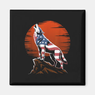 Íman 4 De Julho Bandeira Americana Dos EUA Lobo Patriót