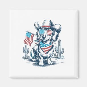 Íman 4 De Julho Dachshund Patriótico Cowboy Cão EUA Fla