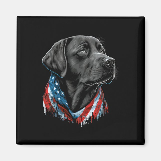 Íman 4 De Julho De Black Patriotic American Labrador (Frente)