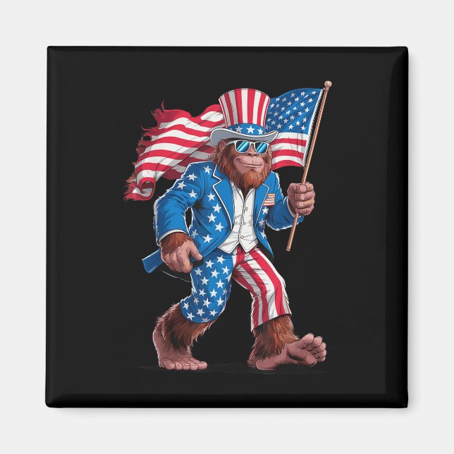 Íman 4 De Julho Patriótico Americano Sasquatch U (Frente)