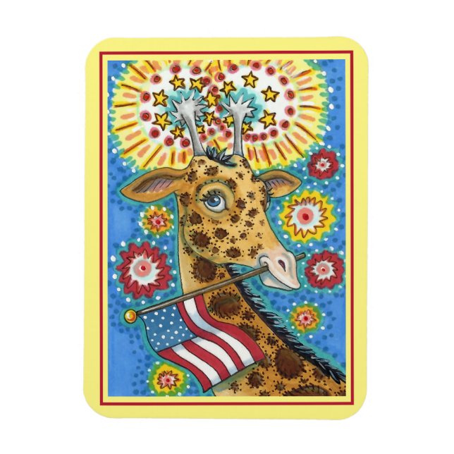 ÍMAN  4 DE JULHO PATRIÓTICO GIRAFFE E FOGOS DE FOGO (Vertical)