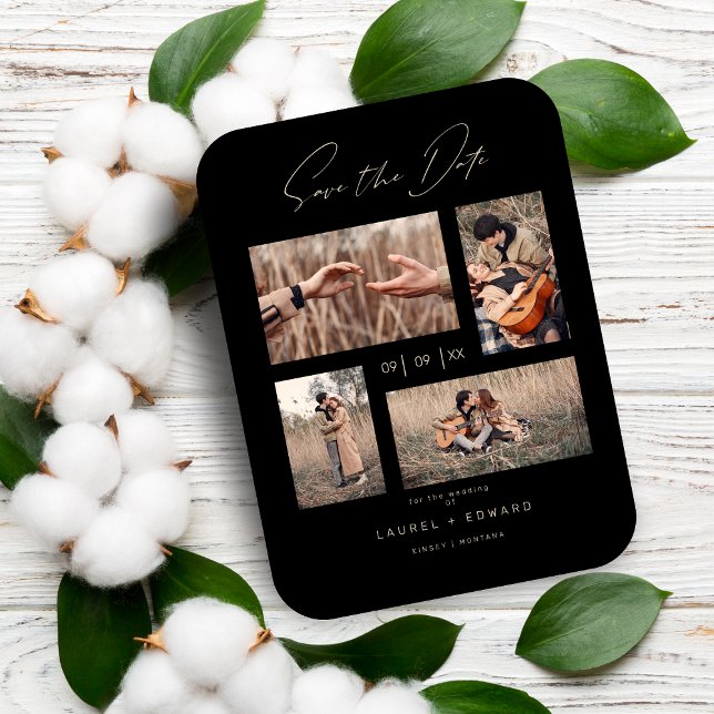 Íman 4 Photos Modern Collage Wedding Wimshical Script (Criador carregado)