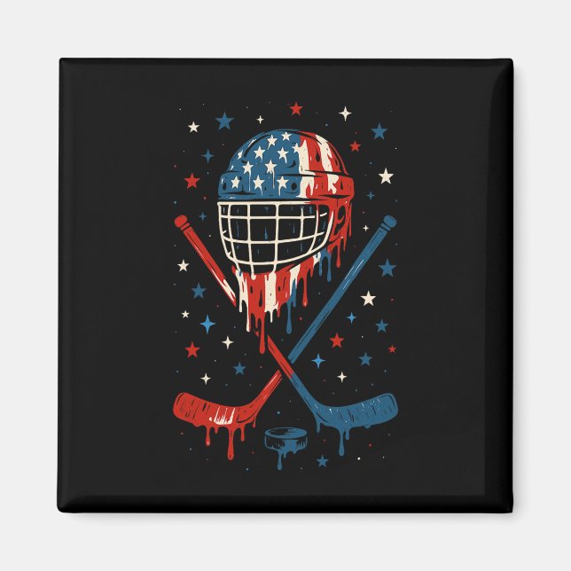 Íman 4th Of July Hockey Ice Cream Drip Helmet Sticks Us (Frente)