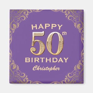 Íman 50ª Festa de aniversário, Roxo e Dourada, com imag