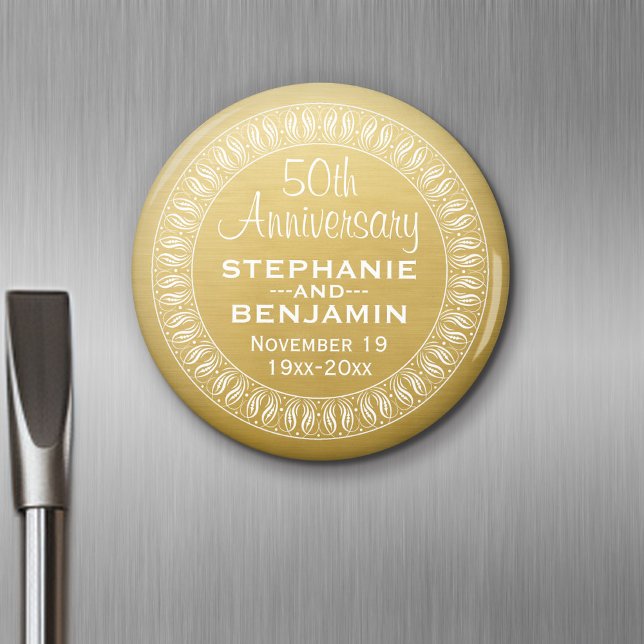 Íman 50º Aniversário de Casamento Ouro personalizado (Personalized Wedding Anniversary Magnet Party Favor)