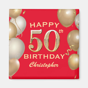 Íman 50º Balões Vermelho e Dourado Festa de aniversário