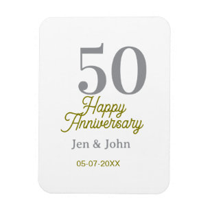 Íman 50º nome data feliz aniversário prata ouro data