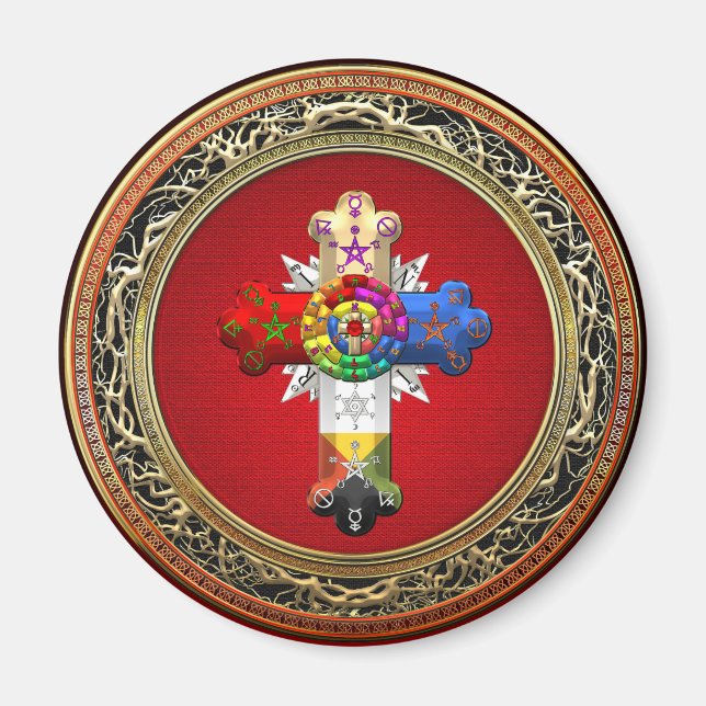 Íman [500] Rosy Cross (Rosa Croix) em Vermelho e Dourad (Frente)