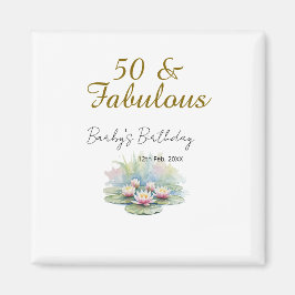 Íman 50 & fabulous golden water lotus lily watercolor 