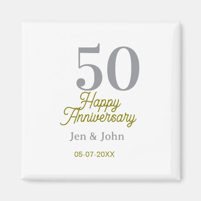 Íman 50th happy anniversary name date silver gold date  (Frente)