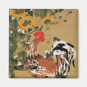 Íman 5. 向日葵雄鶏図, girassol do 若冲 e galo,
