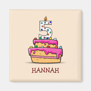 Íman 5 de Aniversário, 5 no Bolo Rosa Doce