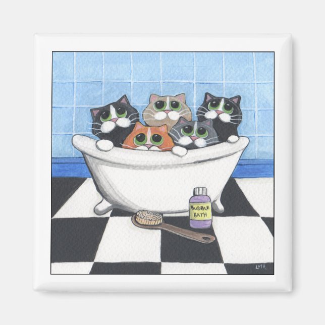 Íman 5 Gatos Tomando Banho - Magneta Gato (Frente)