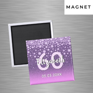 Íman 60ª festa de aniversário cor-de-rosa púrpura, nome