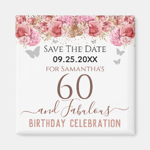 Íman 60ª Imã salve a data de aniversário, cor-de-ros