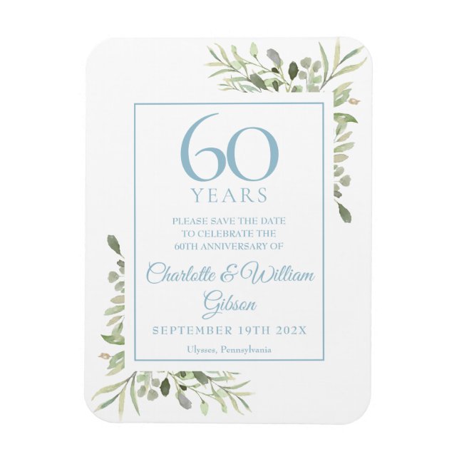 Íman 60º Aniversário do Casamento Salvar a Data Verde (Vertical)
