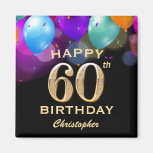 Íman 60º Balões Pretos e Dourados da Festa de aniversár