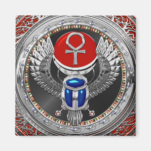 Íman [600] Sagrada Prata Egípcia Ala Scarab & Ankh