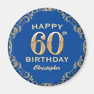 Íman 60th Birthday Party Blue and Gold Glitter Frame