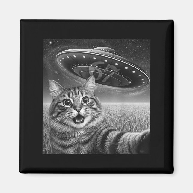 Íman 67 Cat Selfie With Alien Ufos Funny Cat Six Seven  (Frente)