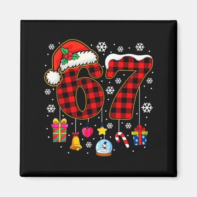 Íman 67 Christmas Red Plaid 6 7 Six Seven Boys Christma (Frente)
