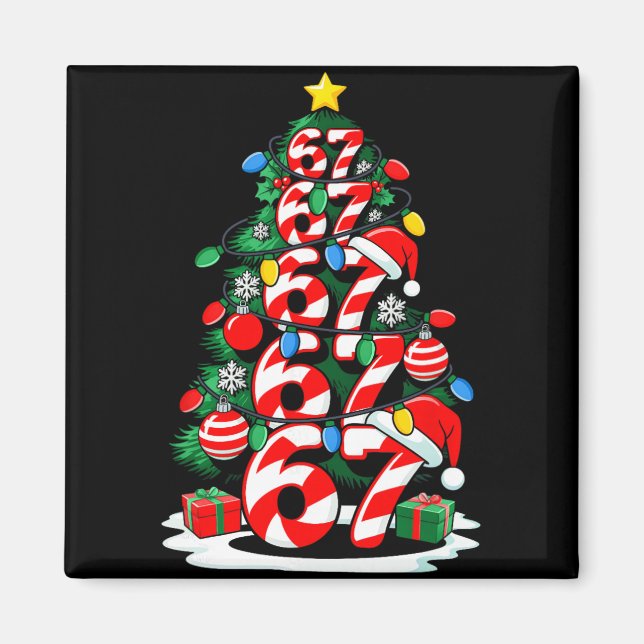 Íman 67 Meme Engraçado Seis Sete Luzes De Natal Árvore  (Frente)