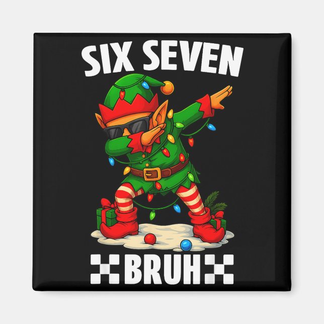 Íman 67 Seis Sete Bruh Natal Divertido Dabbing Elfo 6 7 (Frente)