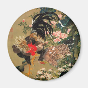 Íman 6. 紫陽花双鶏図, Hydrangea do 若冲 e galo,