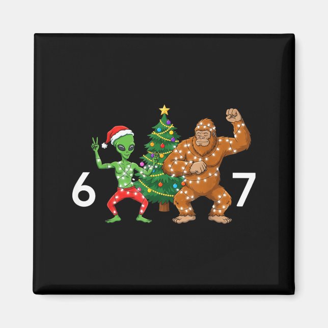 Íman 6 7 Meme Christmas Alien Sasquatch Six Seven Fun  (Frente)