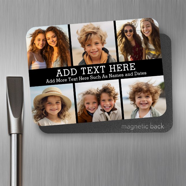 Íman 6 Colagem de Fotos 2 Linhas de Texto — CAN Editar  (Personalized fridge magnet - add photos and custom text)
