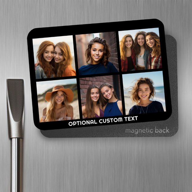 Íman 6 Colagem de Fotos Texto Opcional — CAN Edit Color (Personalized magnet with photos and text)
