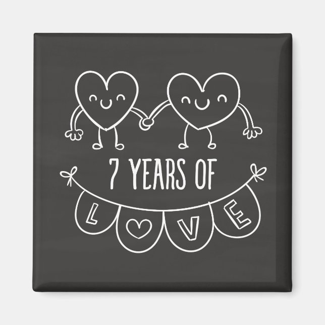 Íman 7 Anniversário Gift Chalk Hearts (Frente)