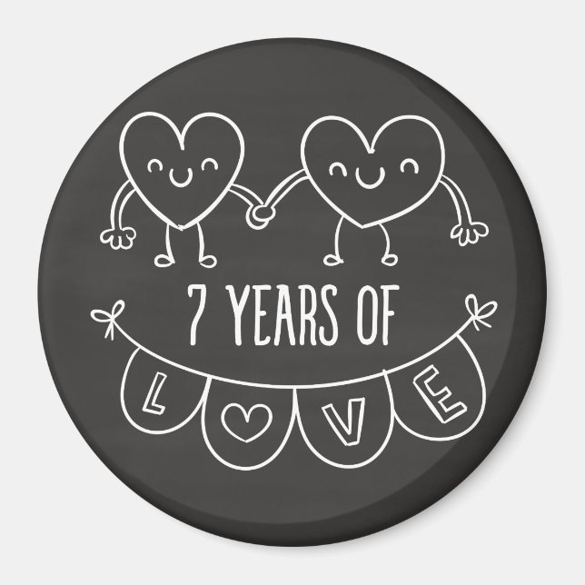 Íman 7 Anniversário Gift Chalk Hearts (Frente)