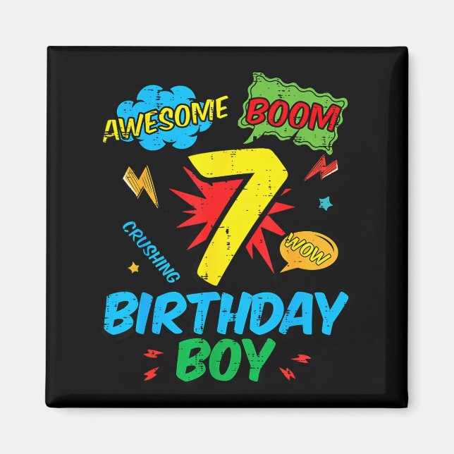 Íman 7 Birthday Boy Comic Cool 7th Bday Superhero Party (Frente)