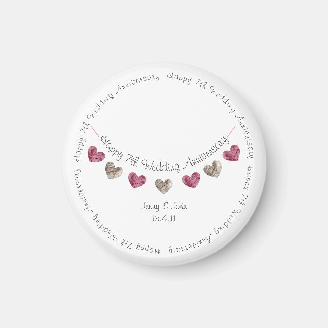 Íman 7 de aniversário de casamento lã cardíaca imã (Frente)