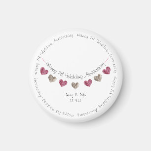 Íman 7th wedding anniversary wool heart bunting magnet