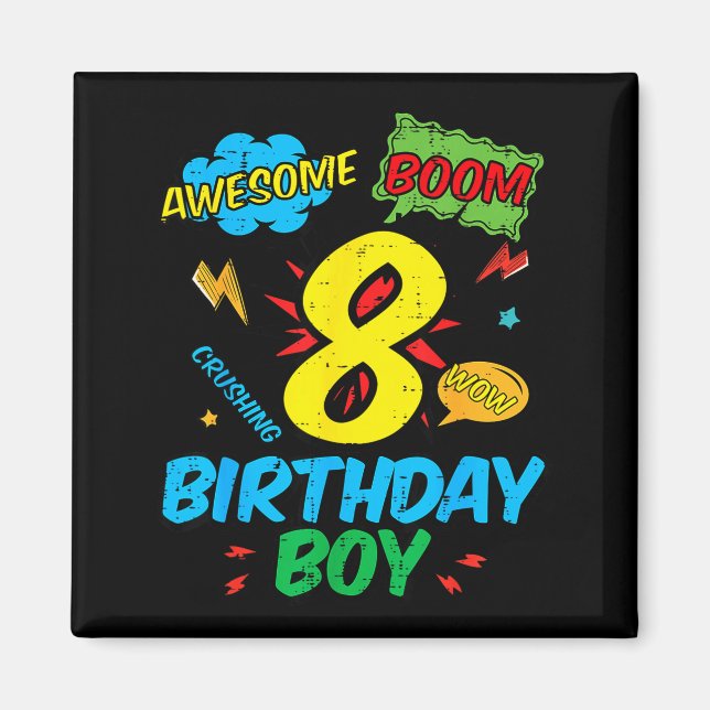 Íman 8 Birthday Boy Comic Cool 8th Bday Superhero Party (Frente)