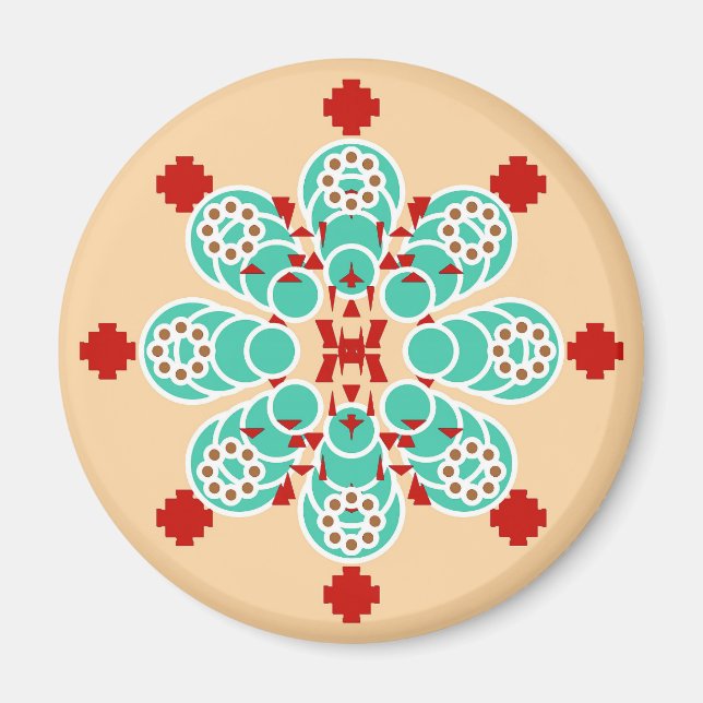Íman 8 pontos Mandala - turquesa e pêssego (Frente)