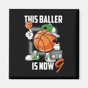Íman 9º Aniversário Jogador de Basquete Divertido 9 Ano