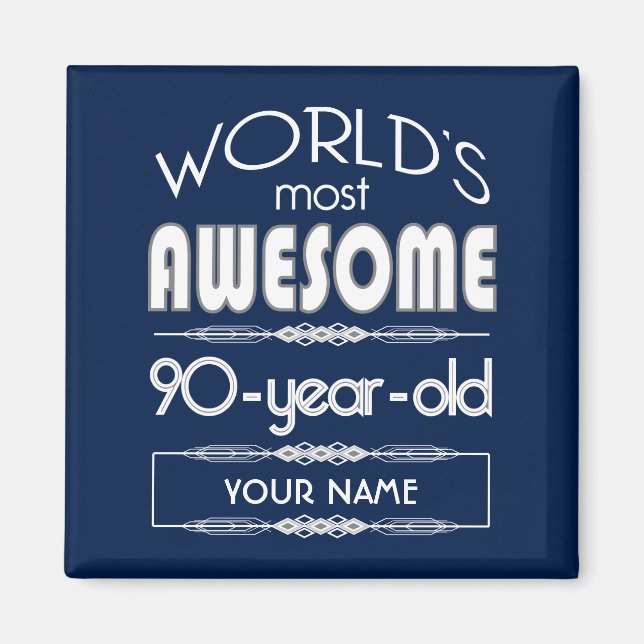 Íman 90 Birthday Worlds Melhor Azul Escuro Fabuloso (Frente)