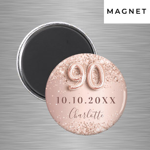 Íman 90 de aniversário rosa dourado blush salvar data