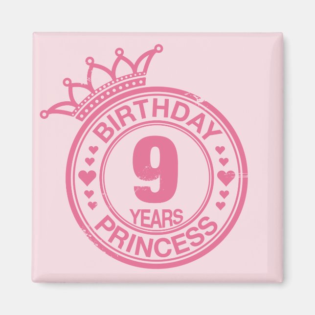 Íman 9 anos - Princesa de aniversário - rosa (Frente)