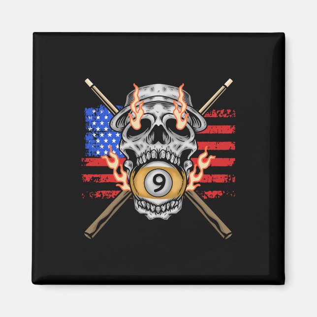 Íman 9 Ball Billiard Piscina Player American Flag Skull (Frente)
