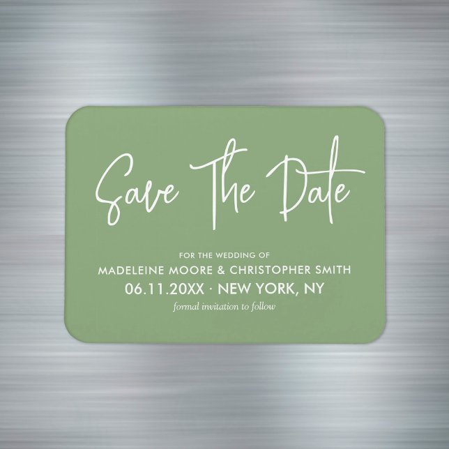 Íman A Caligrafia Moderna Verde Sage Salva A Data (Sage Green Modern Calligraphy Save The Date Magnet
)