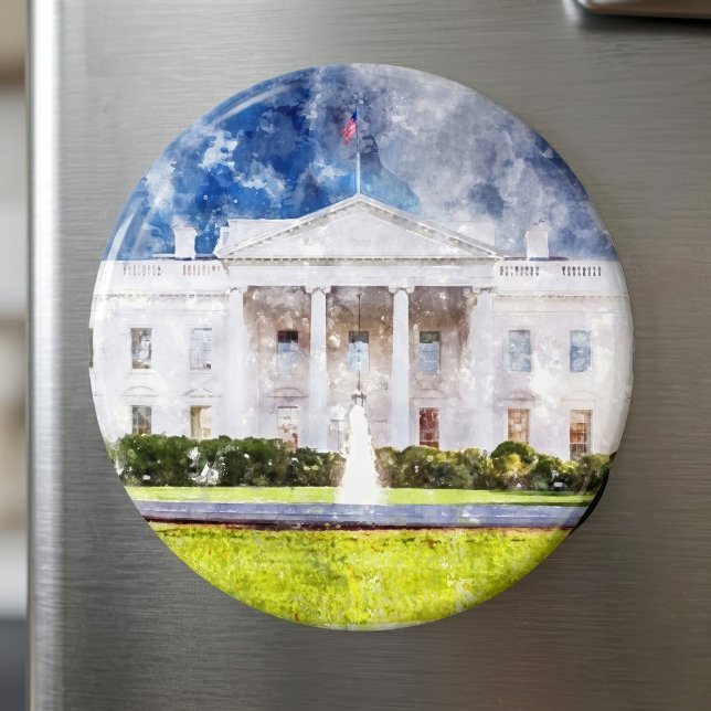 Íman A Casa Branca em Washington DC Aquarela (The White House in Washington DC Watercolor. Magnet)